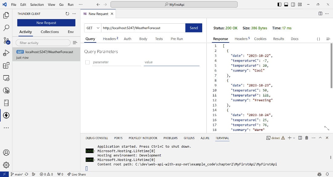 Figure 2.11 – Testing the API with Thunder Client