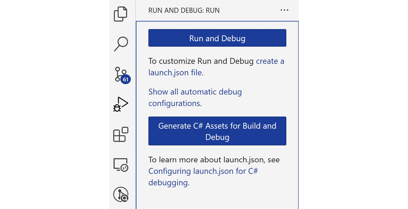 Figure 2.13 – Creating a launch.json file from the Debug view