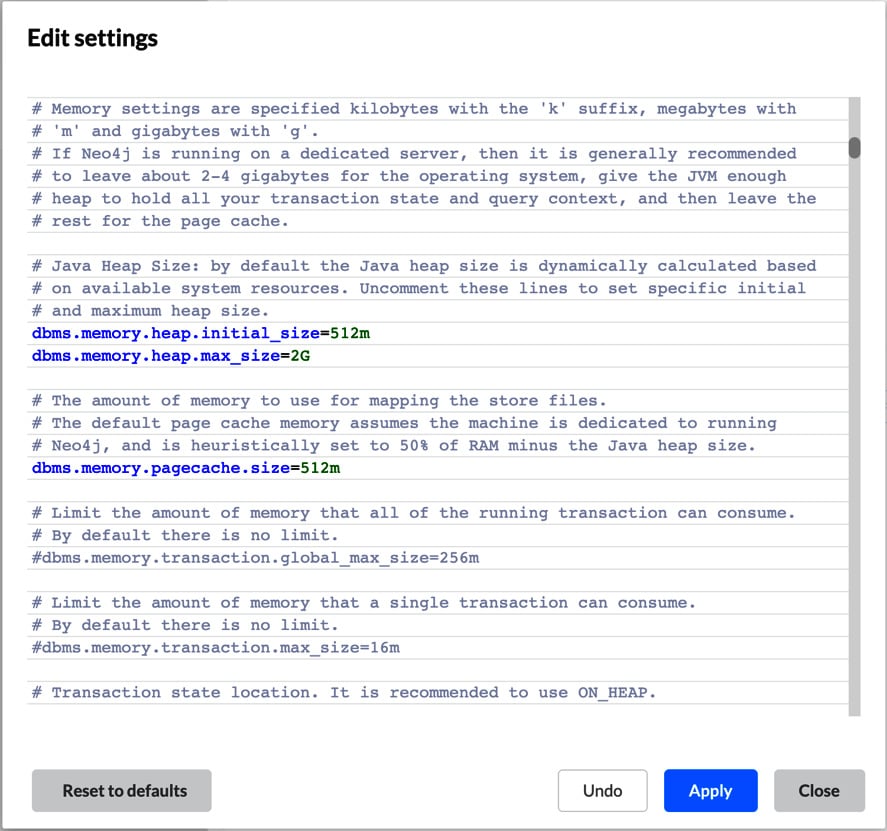 Figure 1.29 – Neo4j instance settings
