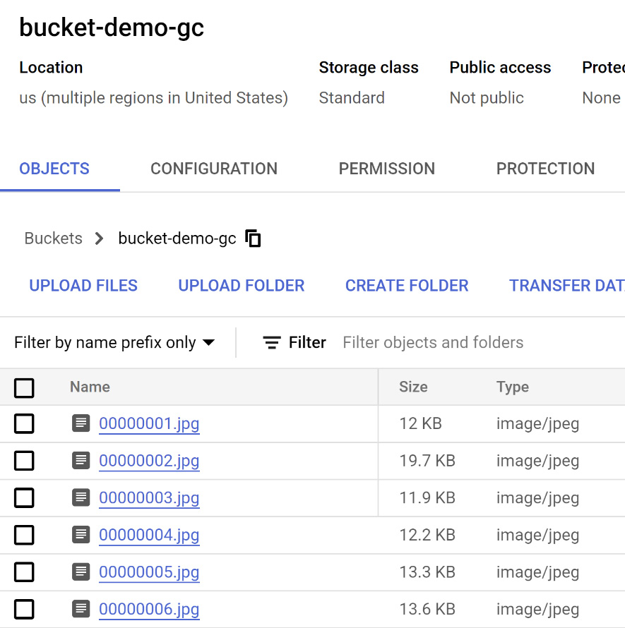 Figure 7.10: The Cloud Storage Bucket page with its objects listed