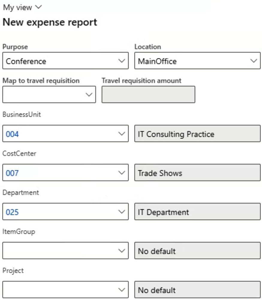 Figure 1.3 – The D365 New ﻿expense report form