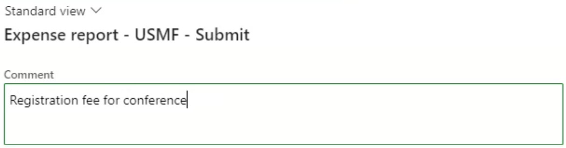 Figure 1.6 – The Expense report submit comment field