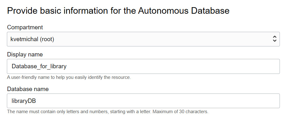 Figure 1.4 – Database parameter specification during database provisioning