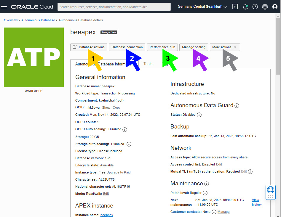 Figure 1.5 – Database actions menu