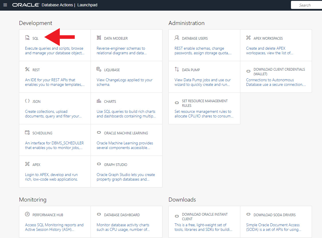 Figure 1.10 – SQL Developer Web – main screen