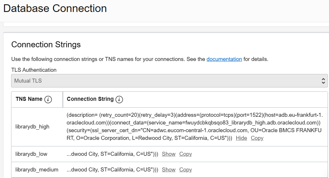 Figure 1.14 – Connection string list