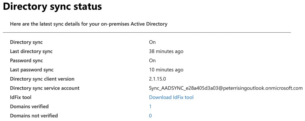 Figure 1.18: Directory sync status