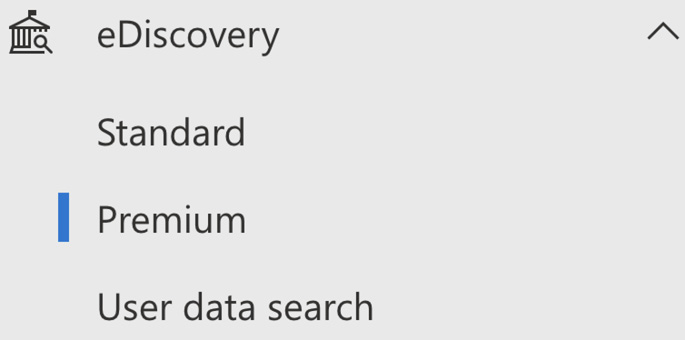 Figure 15.6: eDiscovery menu pane in Microsoft Purview