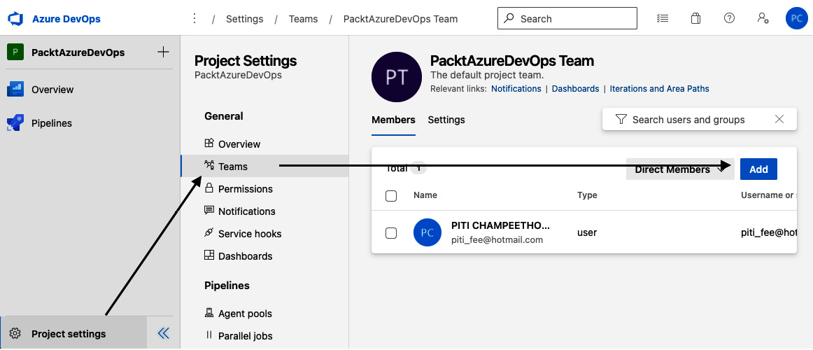 Figure 1.5 – Adding a new team member