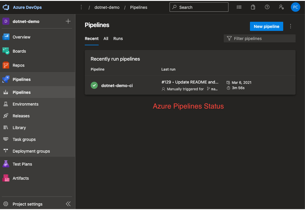 Figure 1.9 – The Azure ﻿pipelines﻿' status