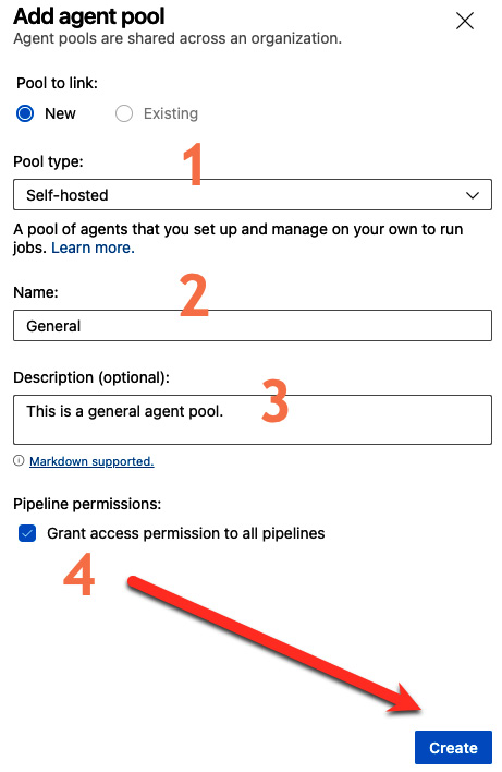 Figure 1.11 – Creating an agent pool