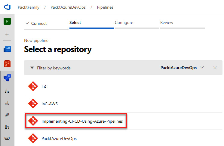 Figure 10.5 – Selecting the repository to add the YAML pipeline from