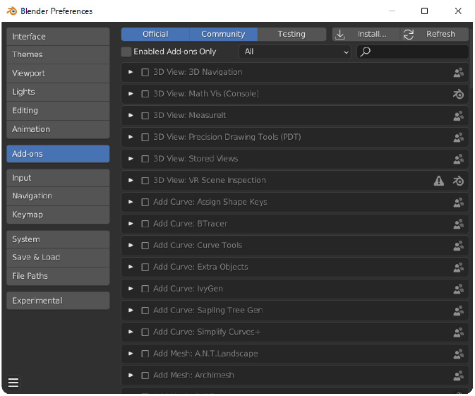 Figure 3.8: Blender Preferences Dialog