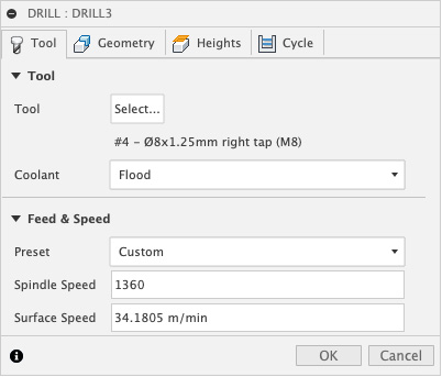 Figure 9.28: Drilling’s Tool tab (used for Tapping)