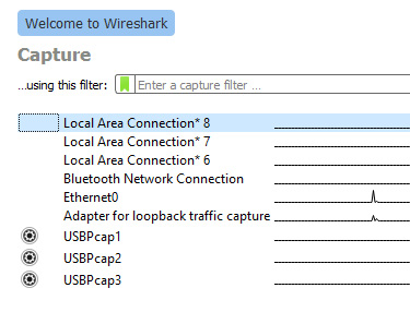 Figure 1.4 – Wireshark interfaces that have traffic