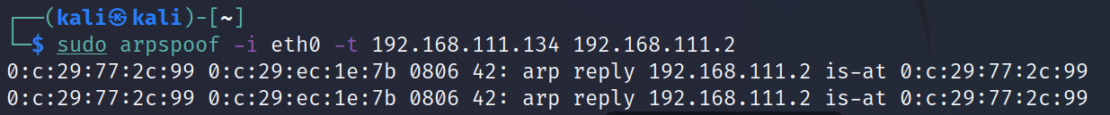 Figure 1.10 – Results of using the arpspoof command