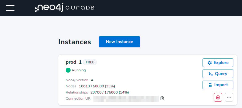Figure 1.11 – Neo4j Aura dashboard with a free-tier instance