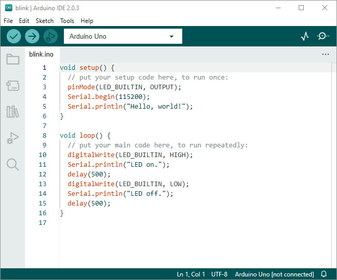 Figure 1.5 – The blink program with serial output statements