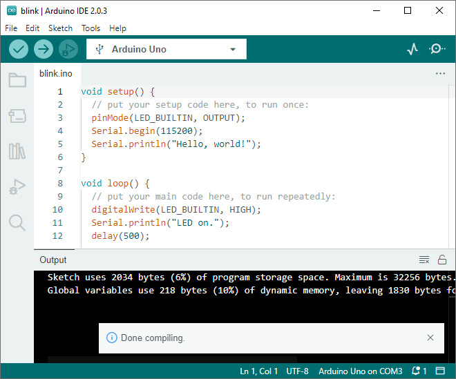 Figure 1.7 – How the IDE looks after successful compilation