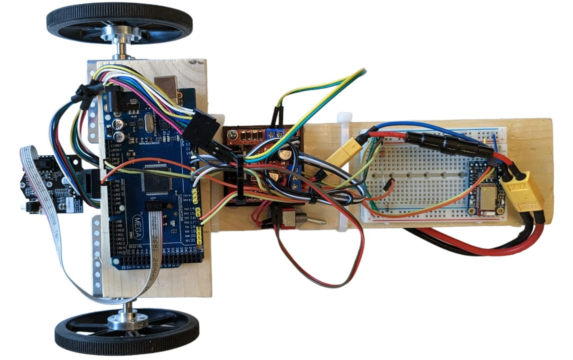 Figure 12.8 – The same robot, but with bigger motors and wheels (and with the camera attached)