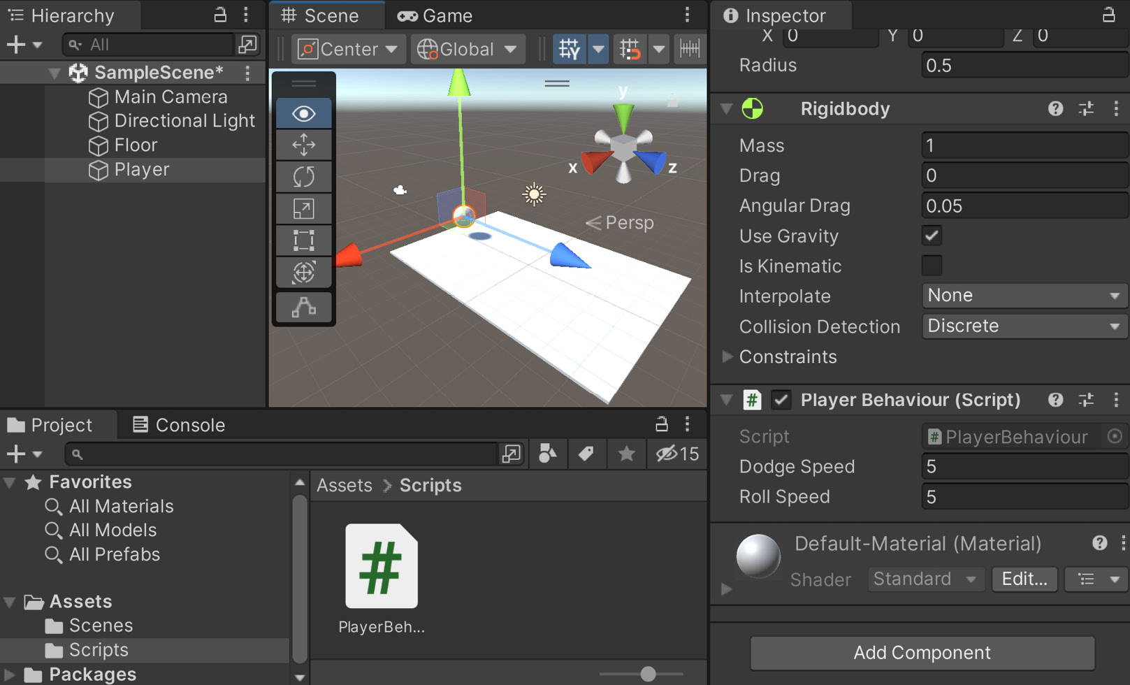 Figure 1.8 – The PlayerBehaviour co﻿mponent added