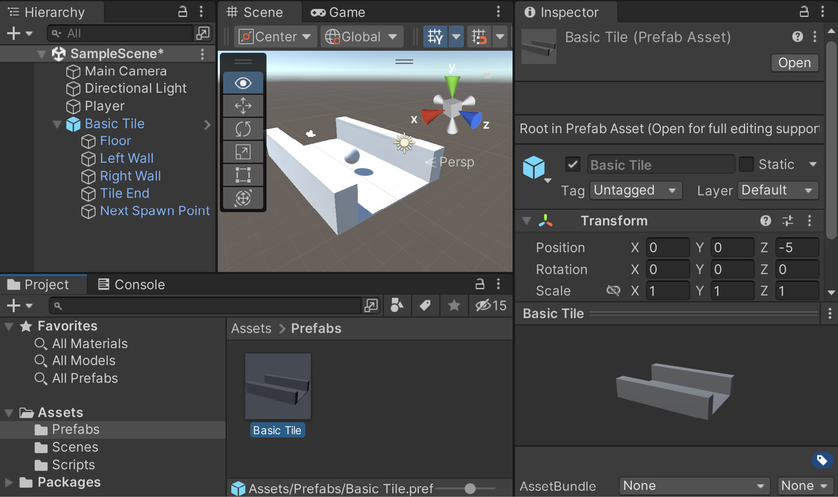 Figure 1.21 – Basic Tile Prefab created