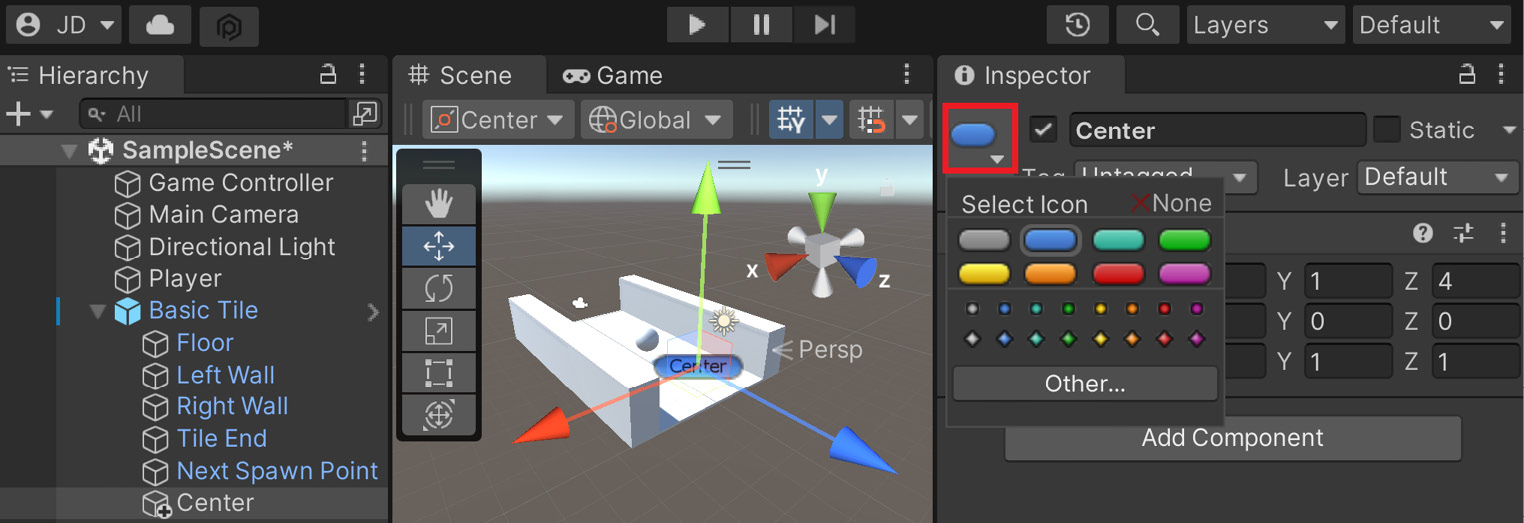 Figure 1.31 – Creating a Center marker