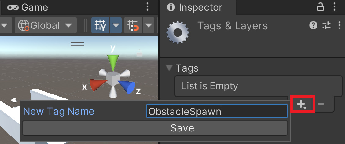 Figure 1.32 – Creating the ObstacleSpawn tag