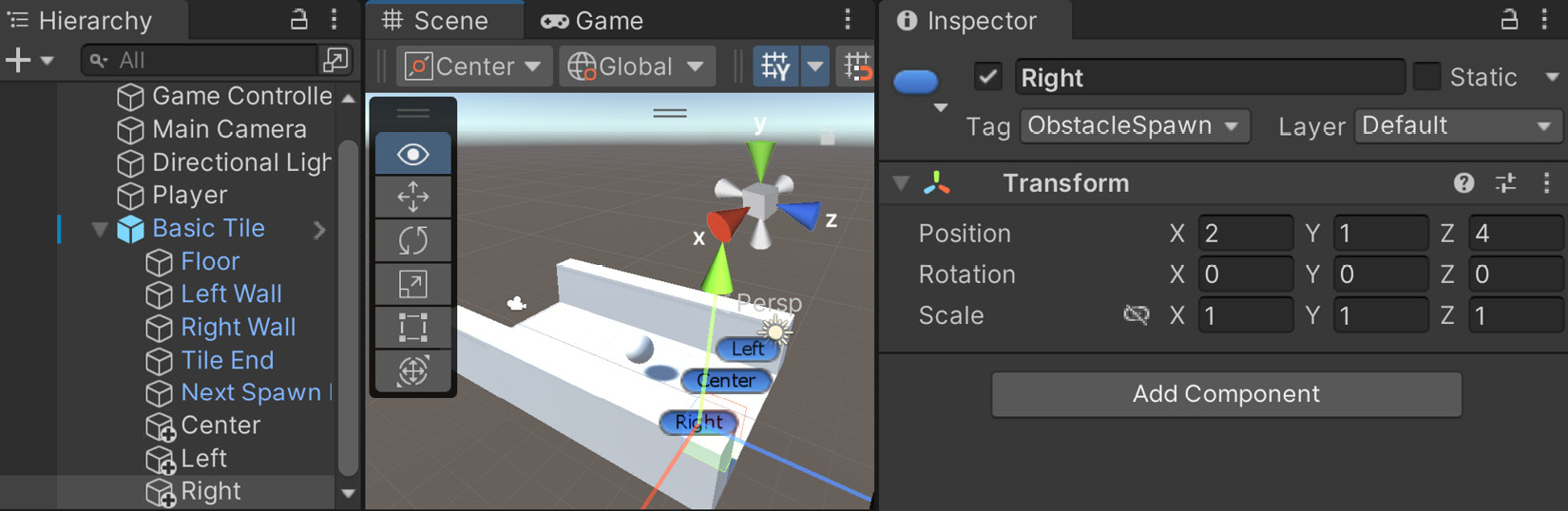 Figure 1.34 – Creating the Left and Right markers