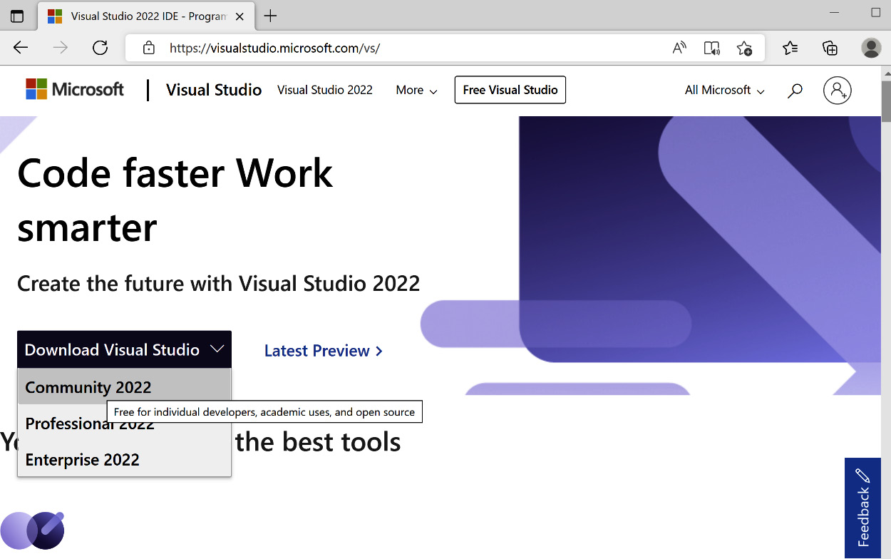 Figure 1.1 – Downloading VS 2022