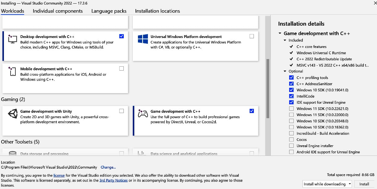 Figure 1.2 – Picking workloads for the VS installation