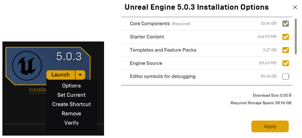 Figure 1.4 – The UE5 Options menu