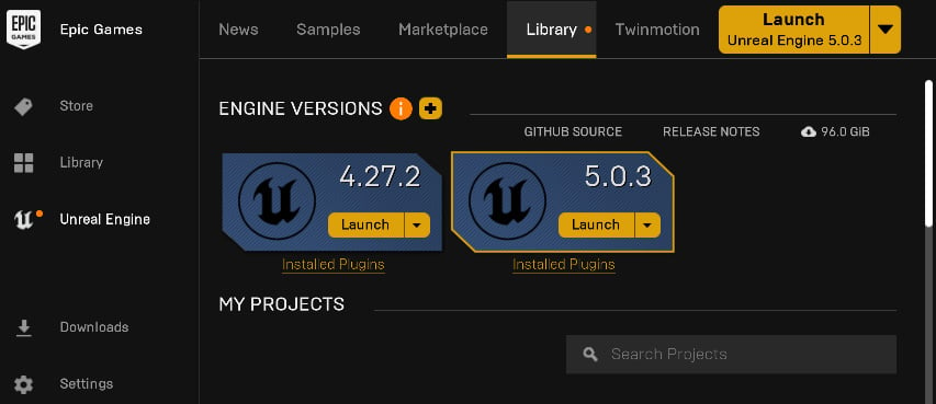 Figure 1.5 – Launching the UE5 editor from the Epic Games Launcher