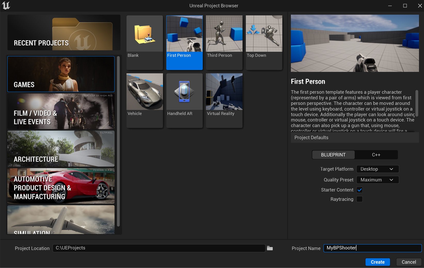 Figure 1.12 – Creating MyBPShooter in UE5