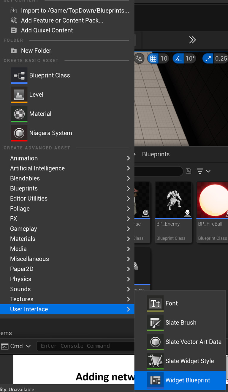 Figure 11.2 – Creating a UI widget from the editor pop-up menu