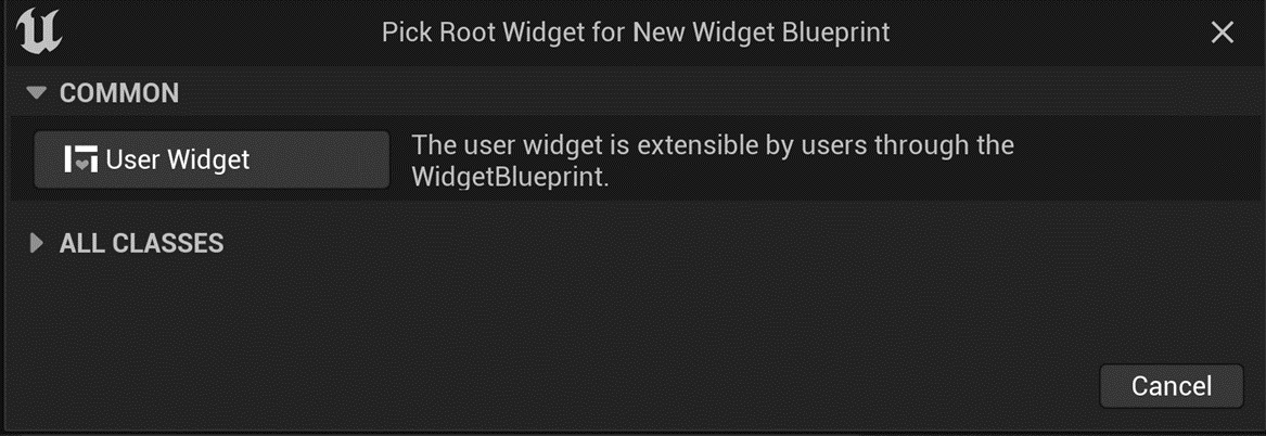 Figure 11.3 – Clicking the User Widget button to create the widget