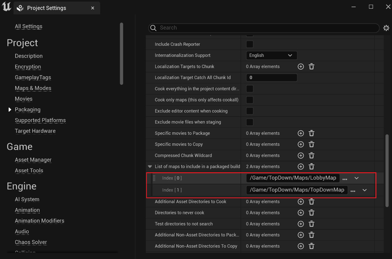 Figure 12.12 – Adding game maps that will be included in the package build