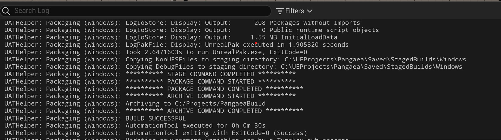 Figure 12.17 – Viewing packaging progress logs in the Output Log window