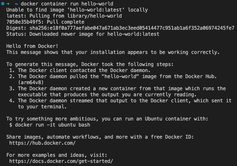 Figure 2.4 – Running Hello-World on Docker Desktop for macOS