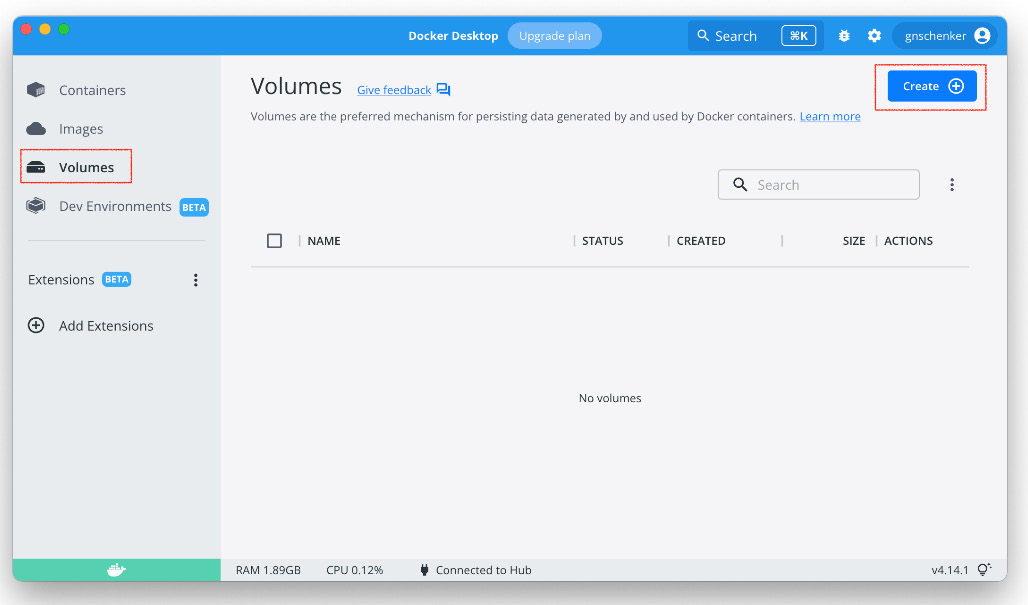 Figure 5.2 – Creating a new Docker volume with Docker Desktop