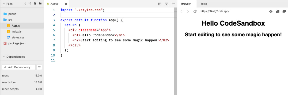 Figure 1.1 – React project in CodeSandbox