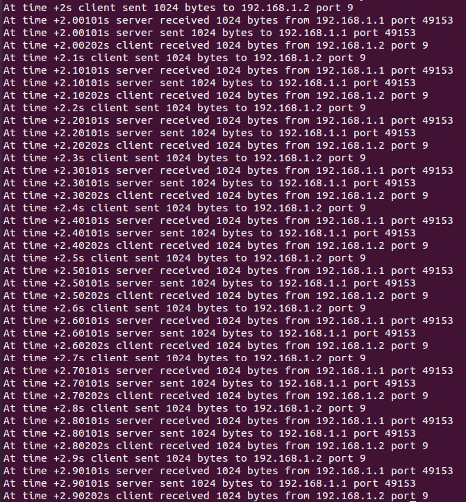 Figure 1.12 – The pkt_first.cc simulation execution results