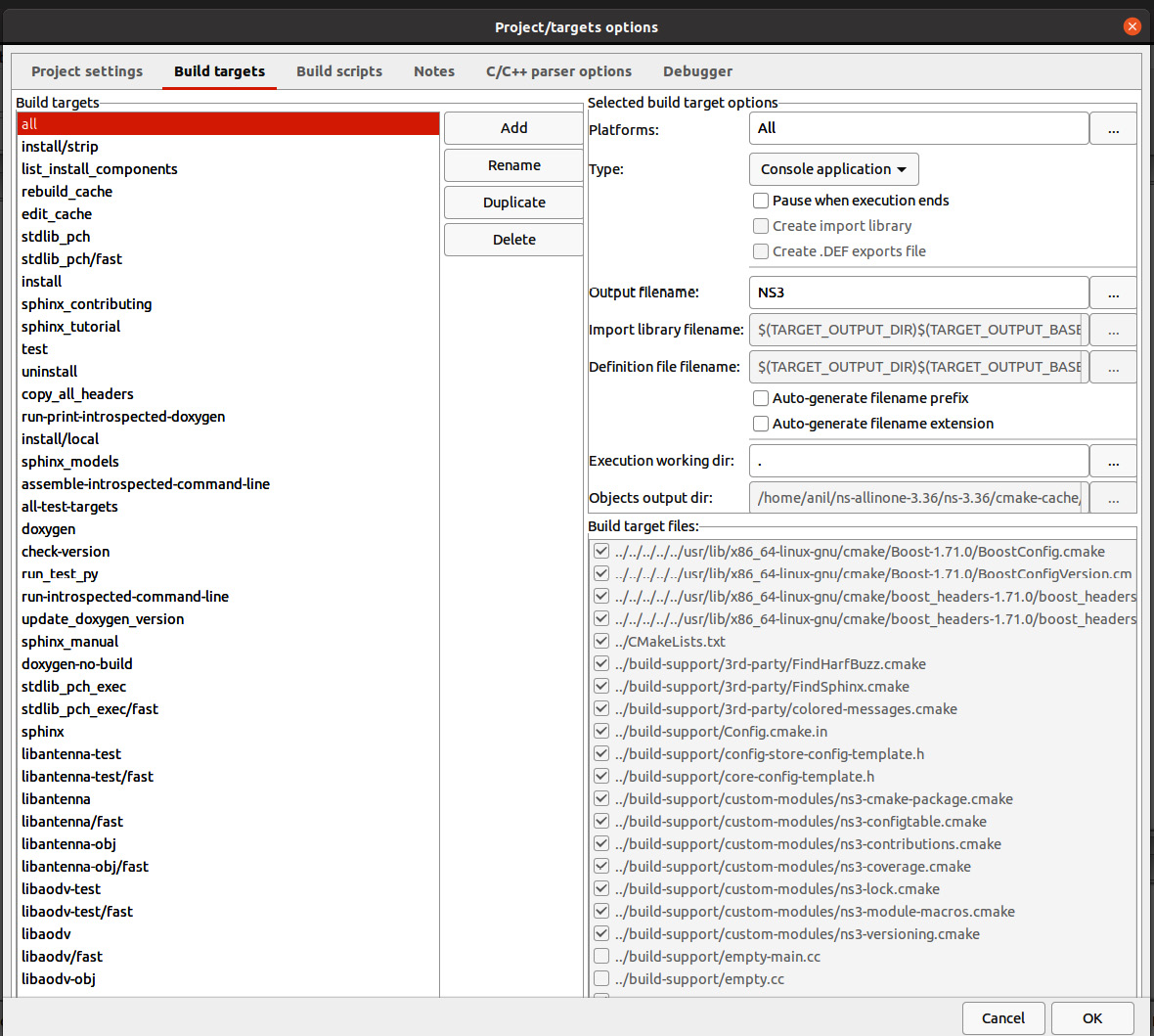 Figure 1.6 – The Code::Blocks project properties window