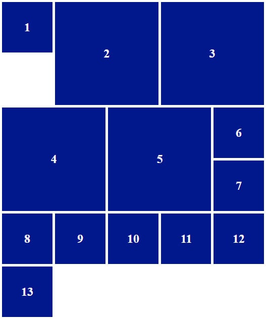 Figure 1.15 – CSS Grid arranging squares by rows