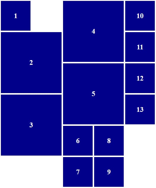 Figure 1.16 – CSS Grid arranging squares by columns