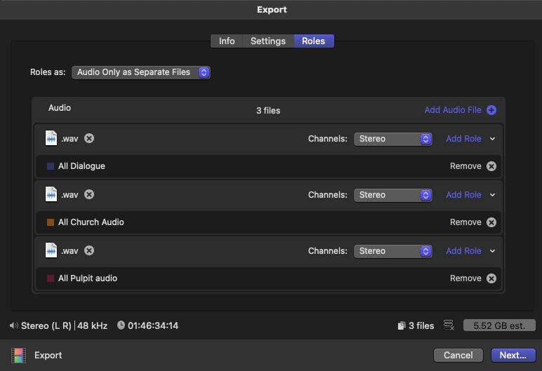 Figure 6.38 – Exporting audio-only roles