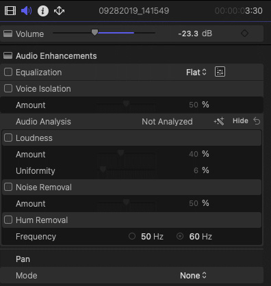  Figure 10.3 – The Audio tab selected in the inspector