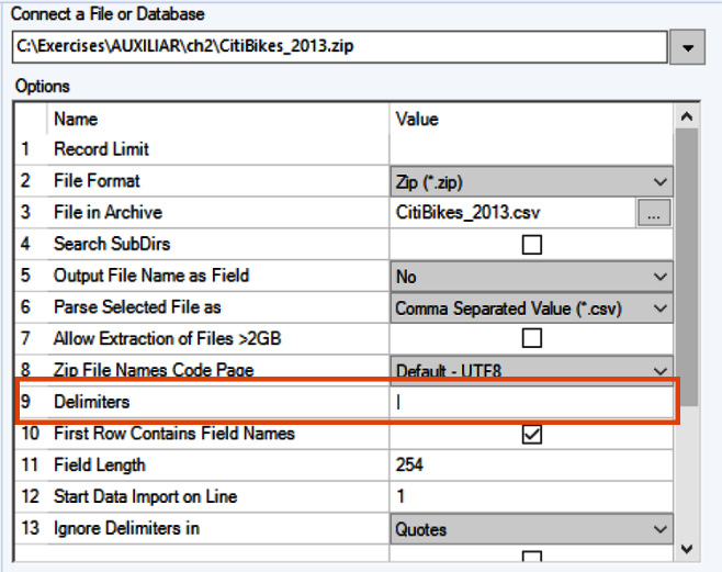 Figure 2.11: Input Data configuration panel – Delimiter option