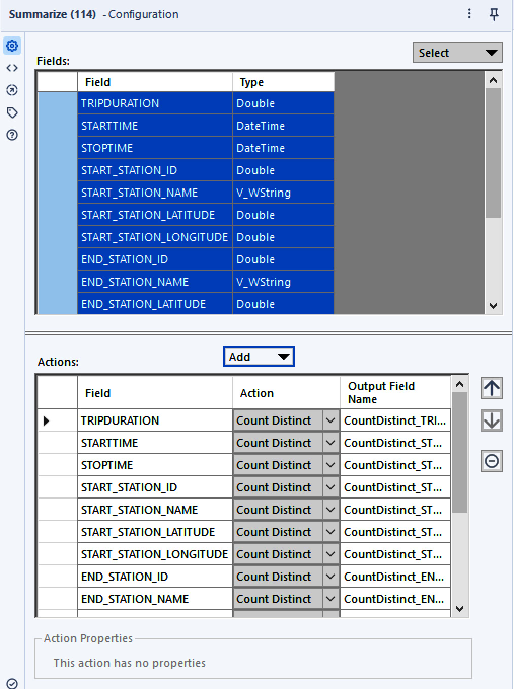 Figure 2.28: Count Distinct on each field to Index