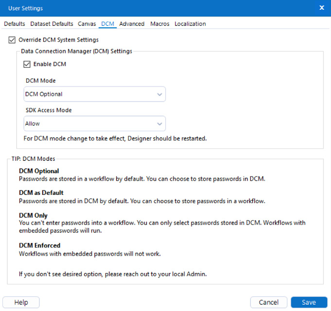 Figure 2.29: DCM options in User Settings